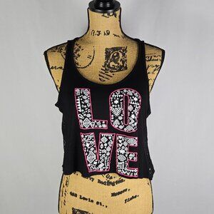 Miss Royal T LOVE Graphic Crop Tank Lace Back Boho Y2K Festival Size Medium